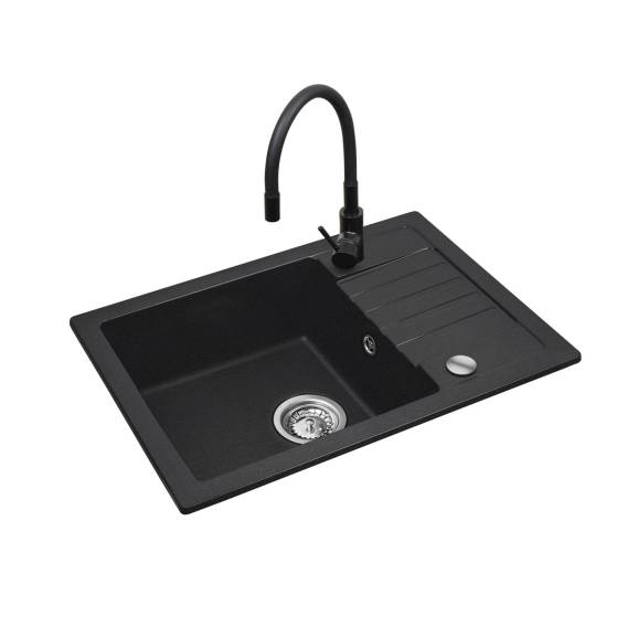 Obrázok pre Černý dřez s flexi baterií - MAIDSINKS BALI dřez (62x44) 1B1D černý + baterie Flessi Black Edition