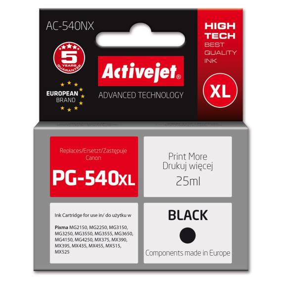 Obrázok pre Activejet AC-540NX inkoust pro tiskárny Canon (náhrada za Canon PG-540XL) Supreme, 25 ml, černý
