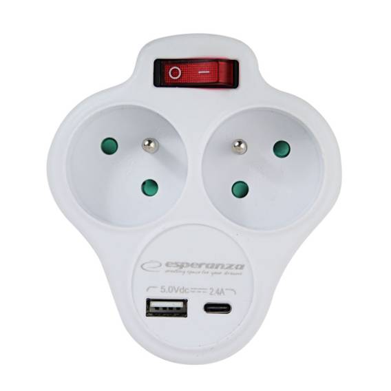 Obrázok pre Esperanza ELK311W Elektrický rozdělovač 2 GN. USB-C USB-A ZAP. Bílý
