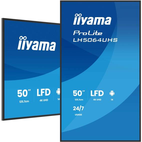 Obrázok pre iiyama LH5064UHS-B1AG sdělovací displej Plochá digitální tabule 127 cm (50") Wi-Fi 500 cd/m² 4K Ultra HD Černá Zabudovaný procesor Android 24/7