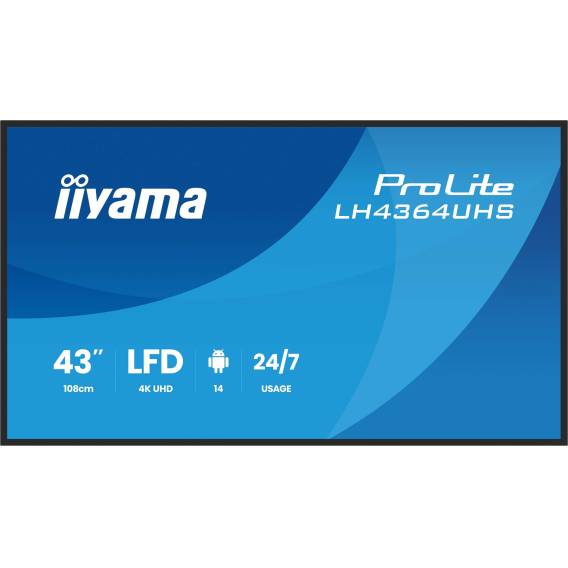 Obrázok pre iiyama LH4364UHSB-B1AG sdělovací displej 109,2 cm (43") Wi-Fi 500 cd/m² 4K Ultra HD Zabudovaný procesor Android 24/7