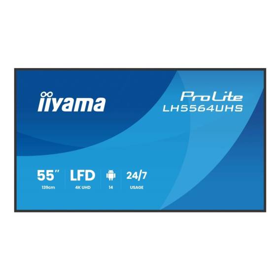 Obrázok pre iiyama LH5564UHS-B1AG sdělovací displej Plochá digitální tabule 139,7 cm (55") Wi-Fi 500 cd/m² 4K Ultra HD Černá Zabudovaný procesor Android 24/7