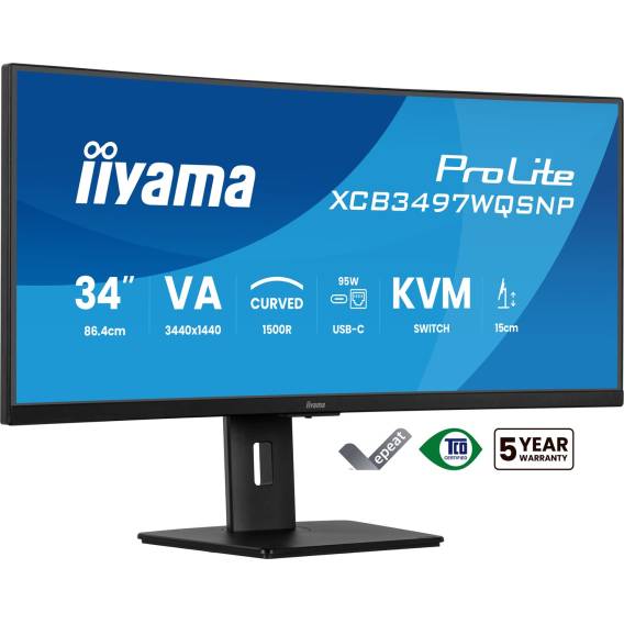 Obrázok pre iiyama ProLite XCB3497WQSNP-B1 počítačový monitor 86,4 cm (34") 3440 x 1440 px UltraWide Quad HD LED Černá
