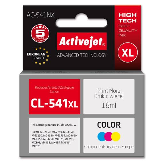 Obrázok pre Activejet AC-541NX inkoust pro tiskárny Canon (náhrada za Canon CL-541XL) Supreme, 18 ml, modrá, žlutá, červená
