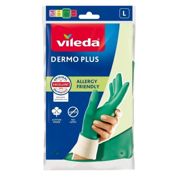 Obrázok pre Vileda Dermo Plus „L“ rukavice Zelená Bavlna, Nitril