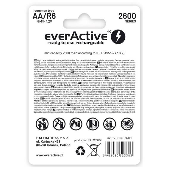 Obrázok pre Akumulátory everActive Ni-MH R6 AA 2600 mAh Professional Line