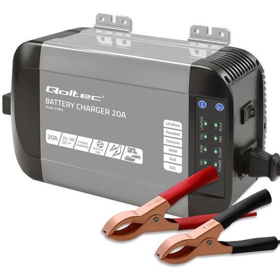 Obrázok pre Qoltec 51953 Chytrá nabíječka Monolith pro LiFePO4 AGM GEL SLA baterie | 20A | 24V