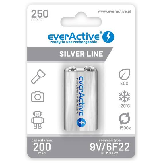 Obrázok pre Nabíjecí baterie everActive Ni-MH 6F22 9V 250 mAh Silver Line