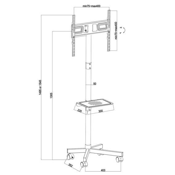 Obrázok pre Televizní stojan Maclean, profesionální, 32-55", na kolečkách, max. VESA 400x400, max. 25 kg, MC-949