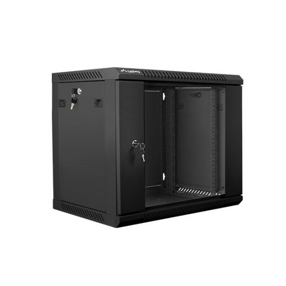 Obrázok pre Nástěnná instalační skříň Lanberg 19'' 9U 600x450mm černá (skleněné dveře)