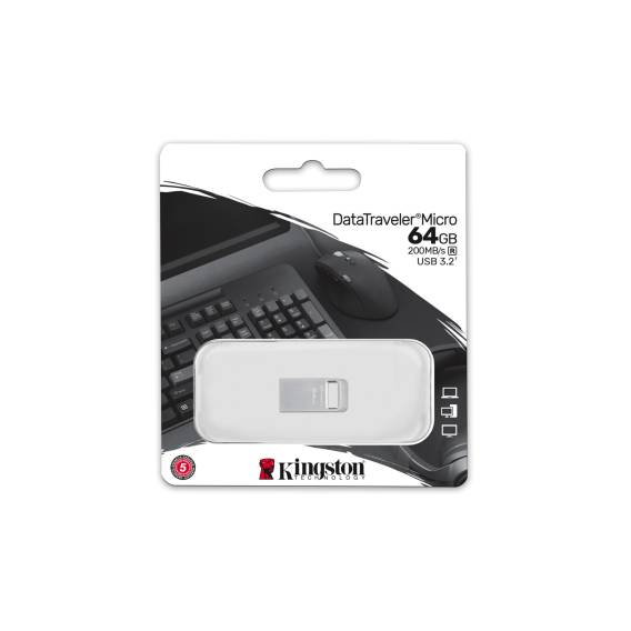 Obrázok pre Kingston Technology DataTraveler Micro USB paměť 64 GB USB Typ-A 3.2 Gen 1 (3.1 Gen 1) Stříbrná