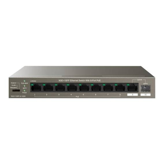 Obrázok pre Tenda TEG1110PF-8-120W síťový přepínač Nespravované Gigabit Ethernet (10/100/1000) Podpora napájení po Ethernetu (PoE) Černá
