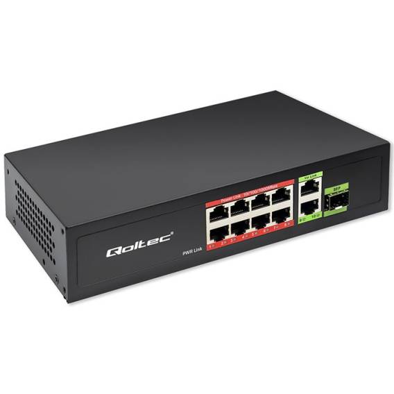 Obrázok pre Qoltec 52297 RYCHLÝ ETHERNETOVÝ PŘEPÍNAČ PoE 8x RJ45 PoE 2x RJ45 Uplink 1x SFP | 120 W | 1000 Mb