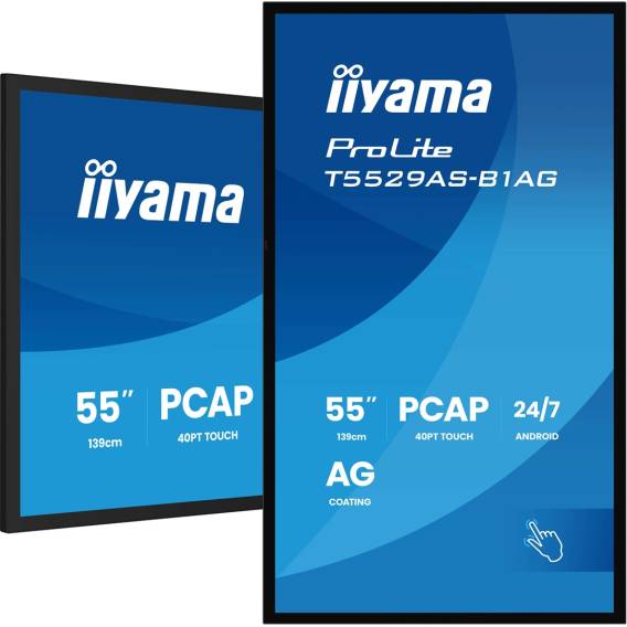 Obrázok pre iiyama T5529AS-B1AG sdělovací displej Stánkový design 138,7 cm (54.6") LED Wi-Fi 450 cd/m² 4K Ultra HD Černá Dotyková obrazovka Zabudovaný procesor Android 24/7