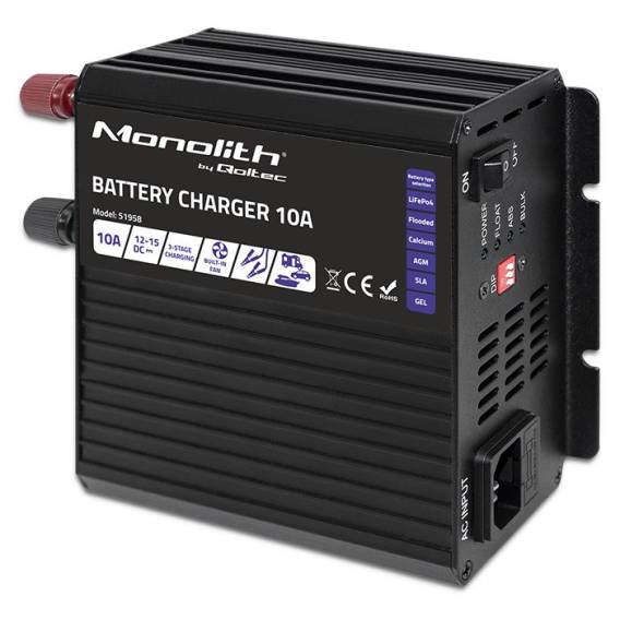 Obrázok pre Qoltec 51958 Chytrá nabíječka Monolith pro LiFePO4 AGM GEL SLA baterie | 10A | 12V