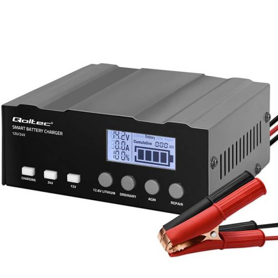 Obrázok pre Qoltec 12V Smart Microprocessor Charger | 12.6V | 24V | Charger with repair function for AGM GEL | LCD