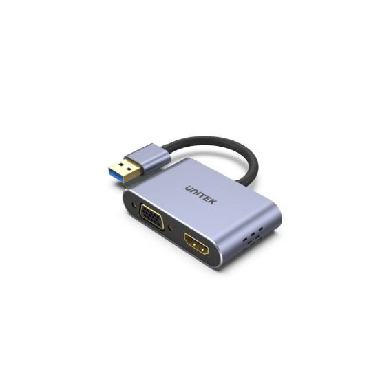 Obrázok pre UNITEK V1304A adaptér k video kabelům 0,15 m USB Typ-A HDMI + VGA (D-Sub) Šedá