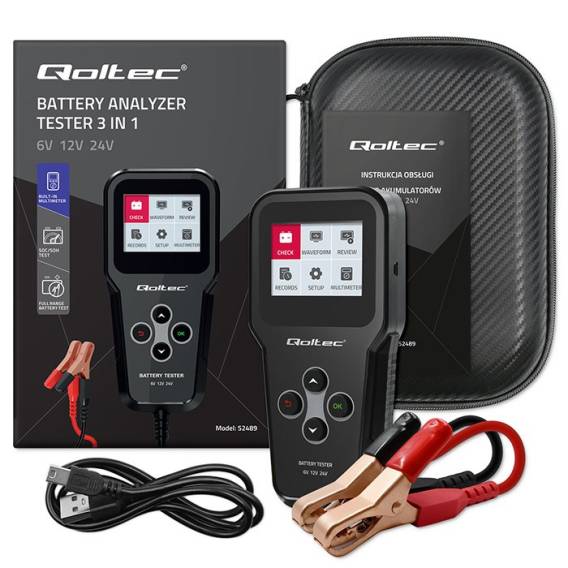 Obrázok pre Qoltec 52489 Digitální tester analyzátoru baterií 3 v 1 s LCD a vícejazyčným 6V | 12V | 24V | 30Ah-200Ah