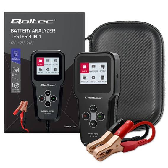 Obrázok pre Qoltec 52489 Digitální tester analyzátoru baterií 3 v 1 s LCD a vícejazyčným 6V | 12V | 24V | 30Ah-200Ah