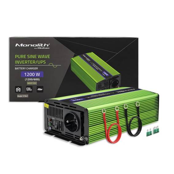 Obrázok pre Qoltec Monolith zdroj/transformátor Auto 1200 W Zelená