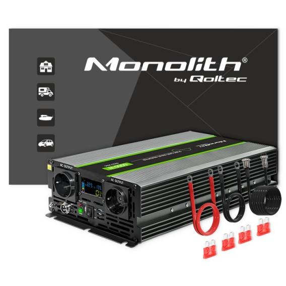 Obrázok pre Qoltec 51923 Měnič s čistě sinusovou vlnou Monolith | 3000 W | 6000 W | 24 V až 230 V | LCD