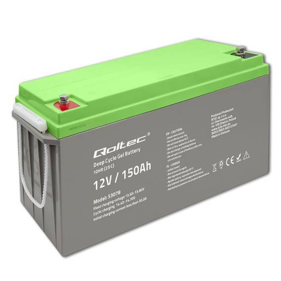 Obrázok pre Qoltec Akumulator żelowy Deep Cycle  | 12V | 150Ah | 44.5kg