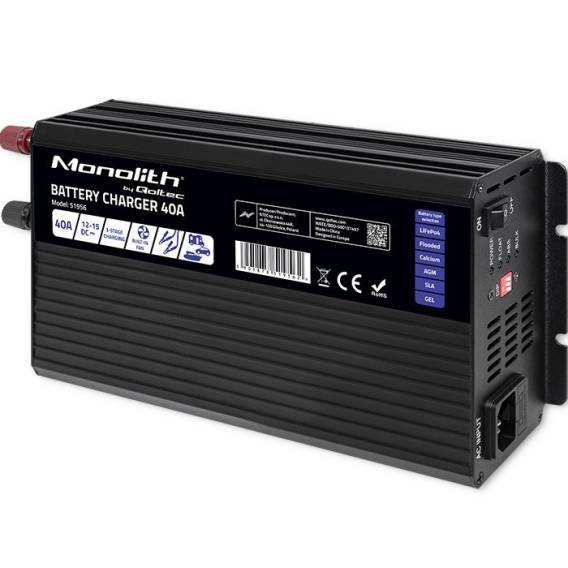 Obrázok pre Qoltec 51959 Chytrá nabíječka Monolith pro LiFePO4 AGM GEL SLA baterie | 40A | 12V