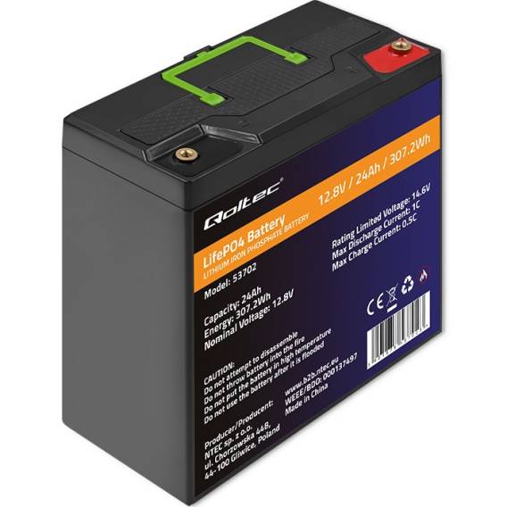 Obrázok pre Qoltec 53702 LiFePO4 baterie | 12,8 V | 24Ah | 307.2Wh | BMS