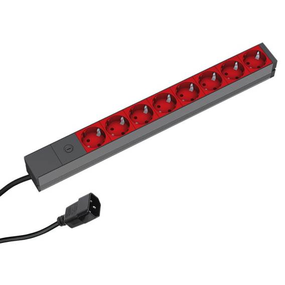 Obrázok pre Bachmann 19'' 2m 8x Schuko H05VV-F 3G 1.00mm² napájecí prodlužovačka 8 AC zásuvky / AC zásuvek Černá, Červená