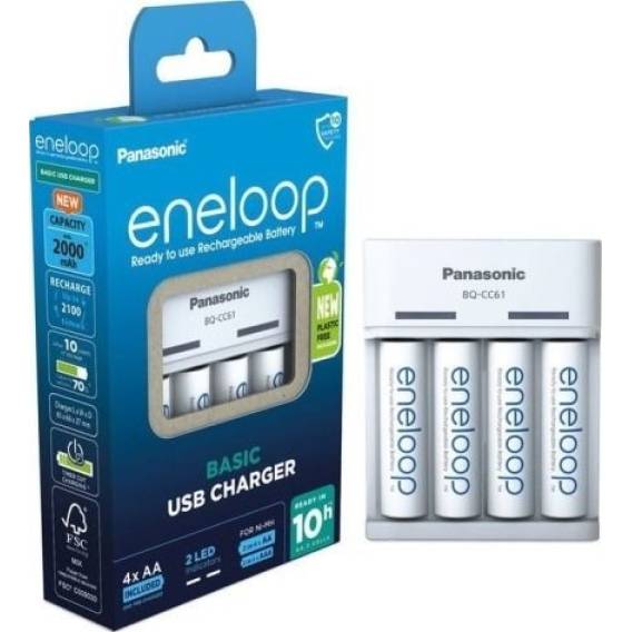Obrázok pre NABÍJEČKA PANASONIC BASIC USB + 4x AA ENELOOP 2000 mAh