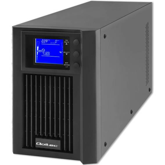 Obrázok pre Qoltec 53981 Nepřerušitelný zdroj napájení (UPS) online | Čistá sinusová vlna | 2kVA | 1,6kW | LCD | USB