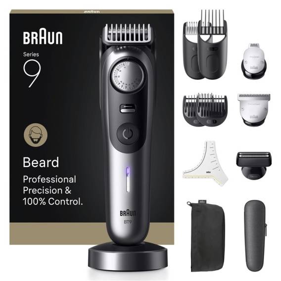 Obrázok pre Braun BeardTrimmer 9 BT9560 zastřihovač vousů Baterie 52 2 cm Suché i mokré holení Černá, Stříbrná