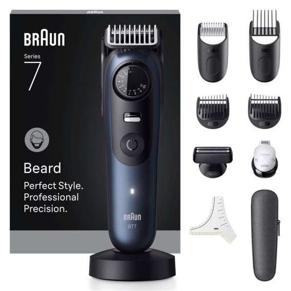 Obrázok pre Braun BeardTrimmer 7 80789809 zastřihovač vousů Napájení/baterie 40 2 cm Suché i mokré holení Tmavě modrá