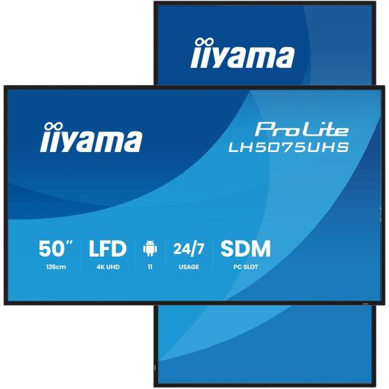 Obrázok pre iiyama LH5075UHS-B2AG sdělovací displej Plochá digitální tabule 125,7 cm (49.5") LCD Wi-Fi 500 cd/m² 4K Ultra HD Černá Zabudovaný procesor Android 11 24/7