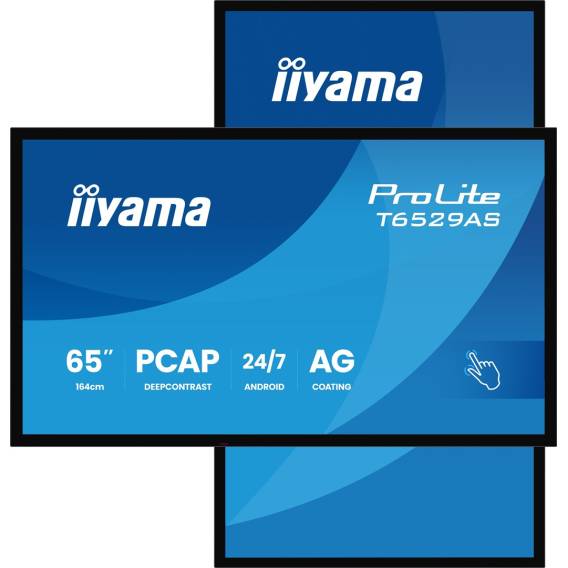 Obrázok pre iiyama T6529AS-B1AG sdělovací displej Stánkový design 163,8 cm (64.5") LED Wi-Fi 420 cd/m² 4K Ultra HD Černá Dotyková obrazovka Zabudovaný procesor Android 24/7