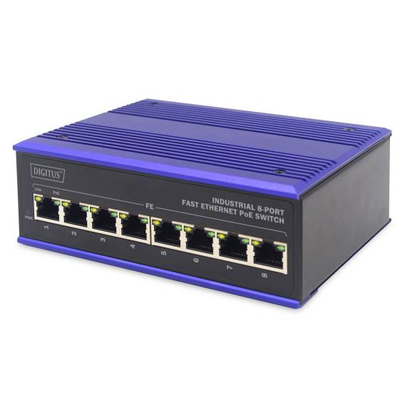 Obrázok pre ASSMANN Electronic DN-650108 síťový přepínač Fast Ethernet (10/100) Podpora napájení po Ethernetu (PoE) Černá, Modrá