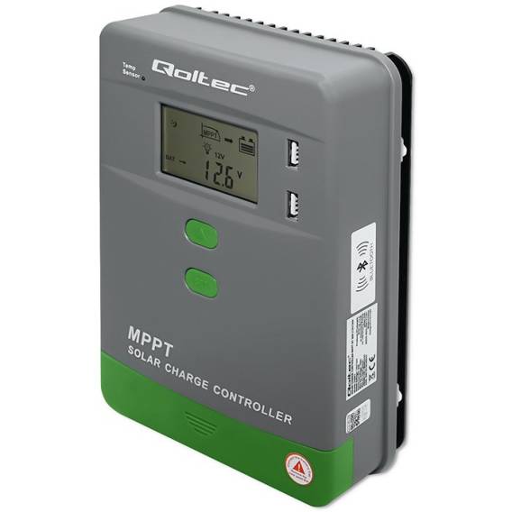 Obrázok pre Qoltec 53665 Solární regulátor nabíjení MPPT s teplotním čidlem 60A | 12V / 24V | LCD