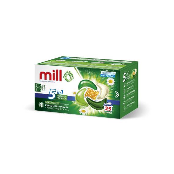 Obrázok pre MILL PRO Kapsle 5k na praní + změkčující perličky UNIVERSAL 25 ks (hromadné balení 8 ks)