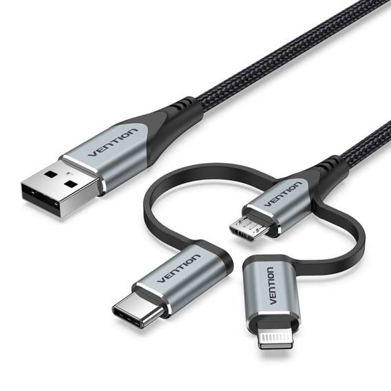 Obrázok pre Vention CQJHF kabel k mobilnímu telefonu Šedá 1 m USB A Lightning + micro-USB B + USB C
