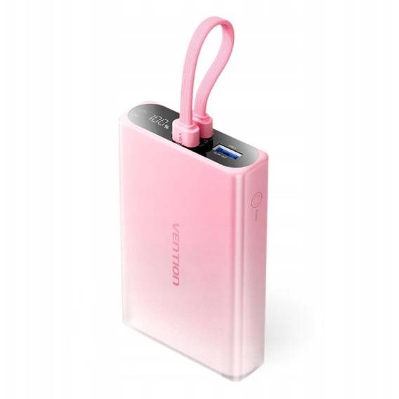 Obrázok pre Powerbanka Vention 10000mAh s LED displejem, USB-C + Lightning + USB-A, 22,5 W (růžová)