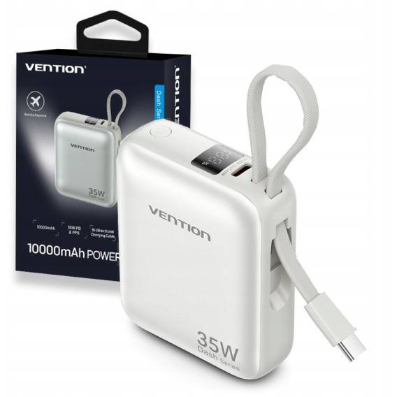 Obrázok pre Vention 10000mAh 35W - powerbanka s kabelem USB-C (béžová)