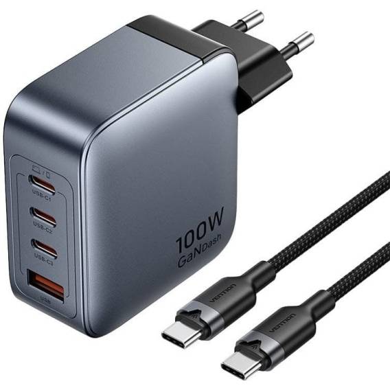 Obrázok pre Nabíječka Vention 100 W 1xUSB-A 3xUSB-C + kabel
