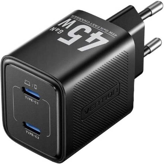 Obrázok pre Vention 45W PD - nabíječka s technologií GaN, 2x USB-C (černá)