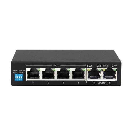 Obrázok pre Extralink Switch PoE KRIOS 4x Gigabit PoE/PoE+, 2x RJ45 Uplink Gigabit, 60W