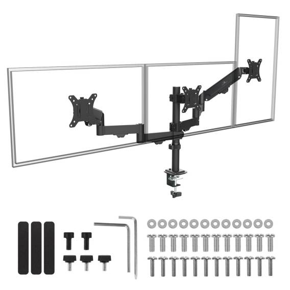 Obrázok pre Držák pro 3 monitory Maclean, plynová pružina, 17"-27", 2-8 kg, černý, MC-137