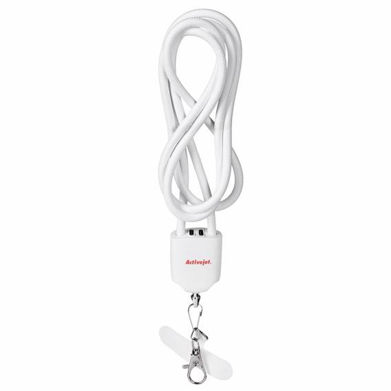 Obrázok pre Activejet šňůrka s nabíjecím kabelem 3v1 bílá. Koncovky s různými konektory: USB-C, adaptér Lightning, USB-A