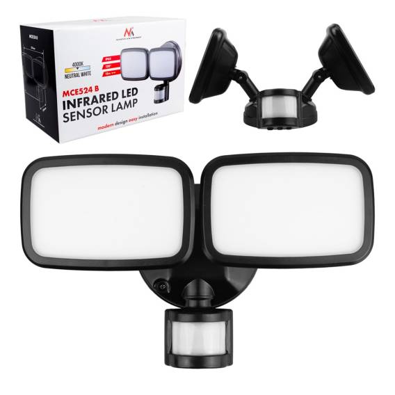 Obrázok pre Nástěnná LED lampa Maclean, s PIR senzorem, 20 W, 1500 lm, IP65, neutrální bílá 4000 K, černá, MCE524 B