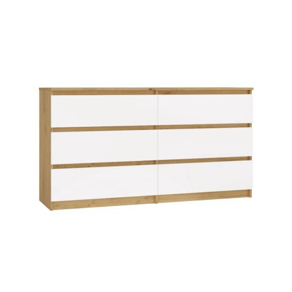 Obrázok pre M6 MALWA KOMODA 140 CM 6 ZÁSUVEK DUB ARTISAN/BIEL
