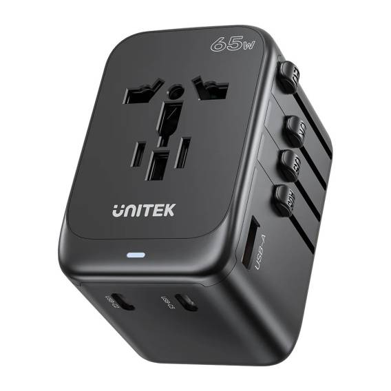 Obrázok pre Napájecí nabíječka - Unitek 65W Universal Travel Adapter (P1122ABK01) | 1xUSB-A 3xUSB-C 1xAC