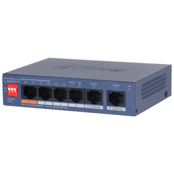 Obrázok pre Dahua Technology CS4006-4ET2GT-60 síťový přepínač Řízený L2 Gigabit Ethernet (10/100/1000) Podpora napájení po Ethernetu (PoE) Modrá
